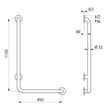 Barre en L de douche inox droite diamètre 32 mm fixations invisibles 450 x 1150 réf. 5071DP2