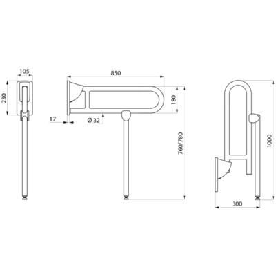 Barre relevable avec béquille diamètre 32 mm Nylon HR blanc 850 mm réf. 5170N