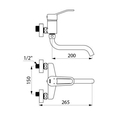 Mitigeur mural bec orientable l200 manette ajourée réf. 2519S