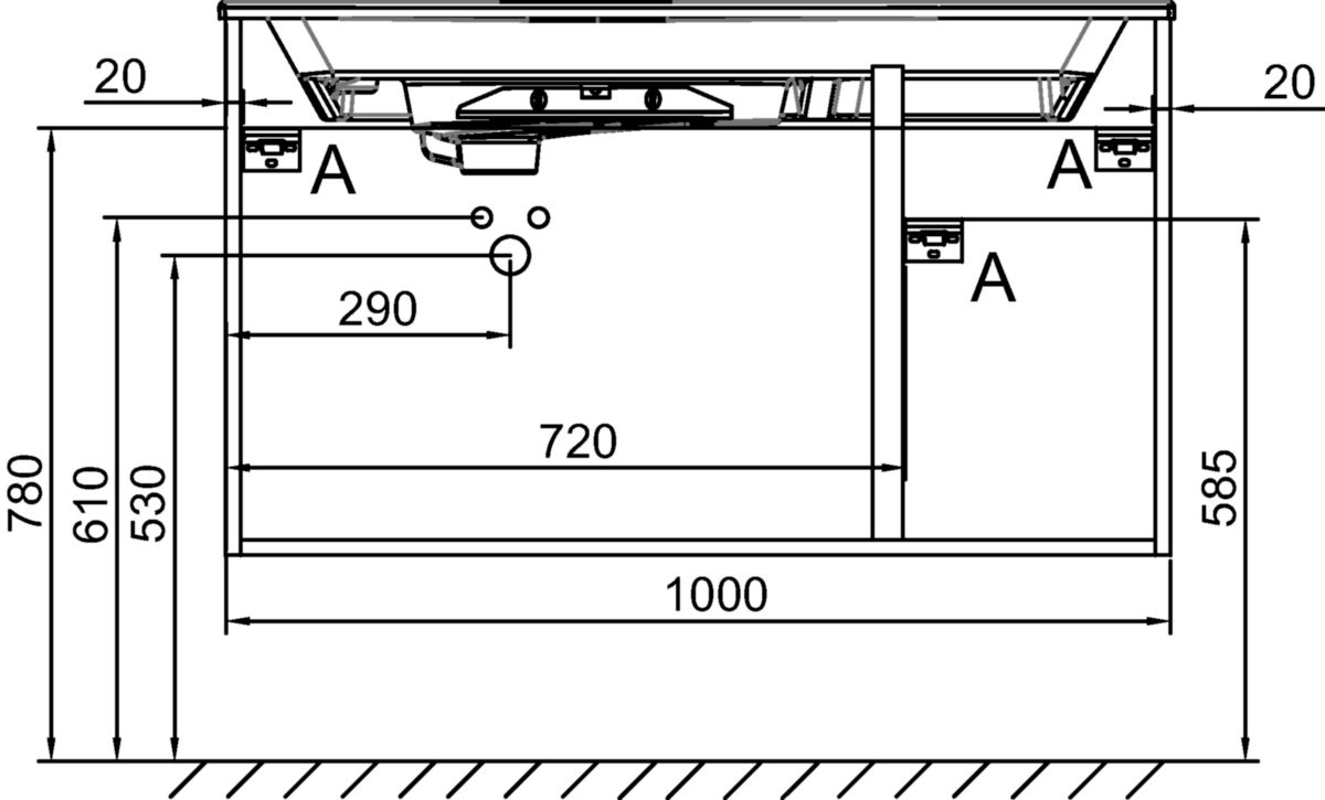 Meuble sous plan-vasque ODEON RIVE GAUCHE 100 cm 2 tiroirs/1 porte Réf. EB2544-R9-E52