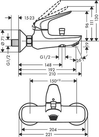 Mitigeur bain/douche HG NOVUS C2 avec cartouche 2 vitesses réf. 71042000