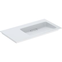 Lavabo pour meuble Geberit ONE, sortie horizontale, plage de dépose à gauche, 90x48cm, sans trou de robinetterie, sans trou de trop-plein, blanc / KeraTect