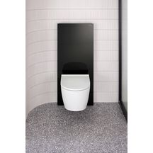 Panneau Monolith Plus pour WC suspendu 114 cm: verre noir aluminium chromé noir Ref : 131.231.SJ.7