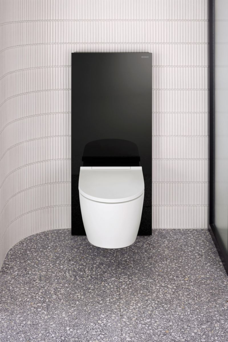 Panneau Monolith Plus pour WC suspendu 114 cm: verre noir aluminium chromé noir Ref : 131.231.SJ.7