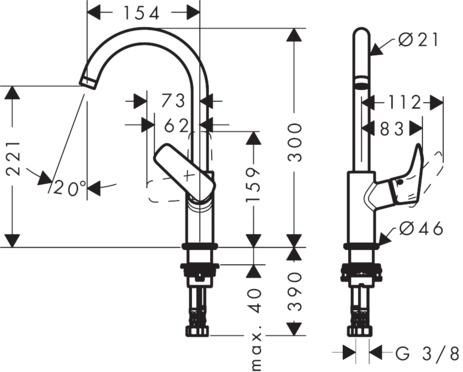 Mitigeur lavabo Logis, bec haut bec orientable sur 120° sans tirette ni vidage réf. 71131000