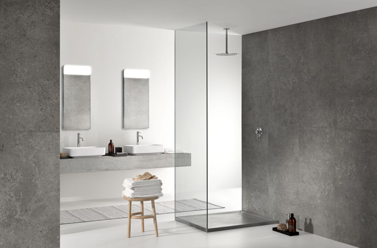 Receveur de douche rectangulaire Sestra à poser/à encastrer gris/structure ardoise 120x90cm Réf. 550.265.00.2