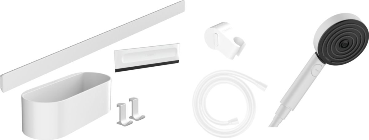 hansgrohe WallStoris Ensemble d'accessoires de douche sans thermostatique, Blanc mat