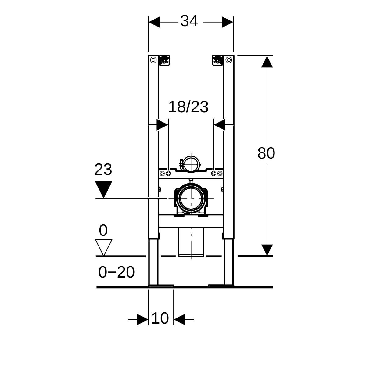 Bâti-support Geberit Duofix pour WC suspendu, 80 cm, sans réservoir, autoportant, modèle étroit de faible hauteur