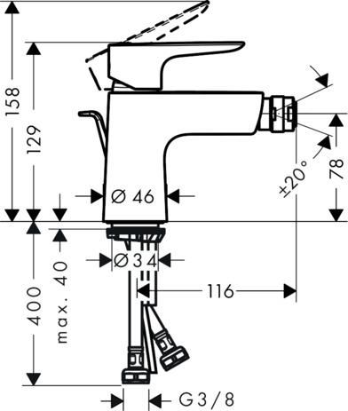 Mitigeur bidet Talis E avec tirette et vidage Réf. 71720000