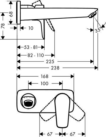 Talis E mitigeur de lavabo encastré mural avec bonde à écoulement libre - finition aspect doré poli Réf. 71734990