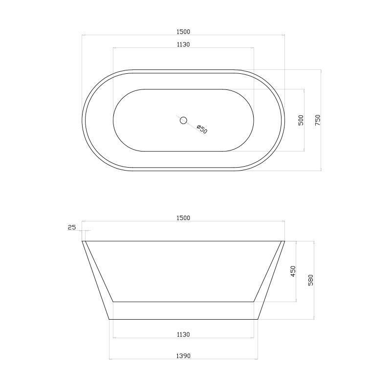 Baignoire ilot ovale KALI 150 cm avec trop plein finition noir mat Réf. NA-4101-150N