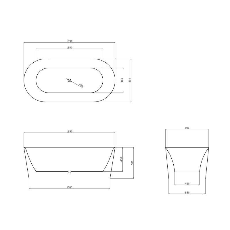 Baignoire ilot ovale ELISA 170 cm avec trop plein finition blanc brillant Réf. NA-5001-170