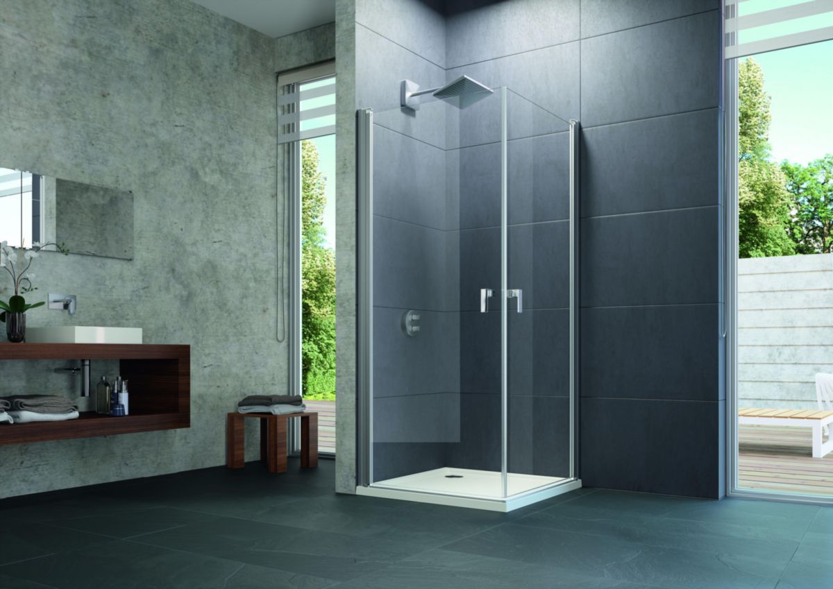 Paroi de douche en verre Design PURE porte battante avec segment fixe Chrome Réf. 8P0604092322