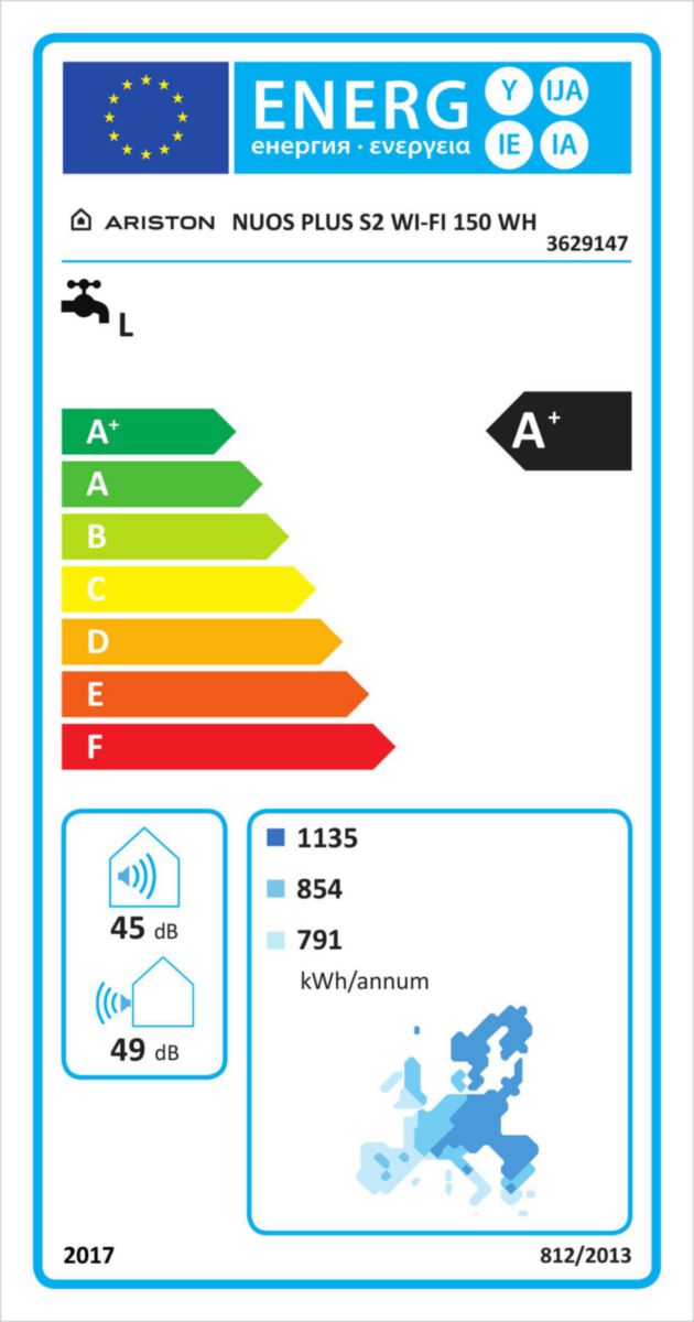 Chauffe-eau thermodynamique NUOS S2 PLUS WI-FI 150 L - Fluide R290 - Anode active et anode magnésium - Classe énergétique A+ Réf. 3629147