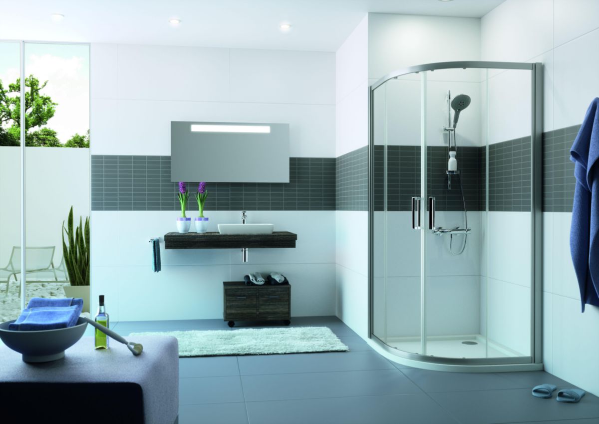 Paroi de douche Classics 2 Elegance - porte coulissante 1/4 rond 800 / 800 x 2000 - R550 Réf. C20618069321