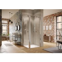 Porte saloon pour paroi latérale Solva avec cadre partiel , argent brillant, verre clair 6 mm, L87.5 - 90.5 H200 cm réf : S20902092322