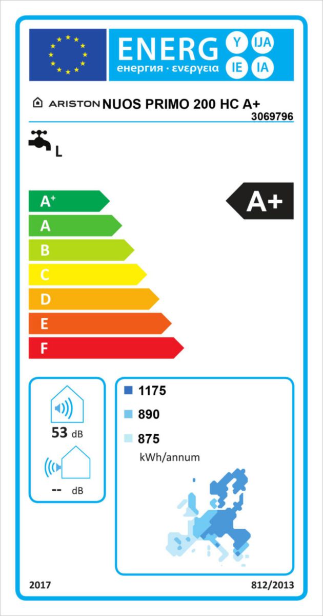 Chauffe-eau thermodynamique Nuos Primo A+ monobloc air ambiant/air extérieur - 200 Litres - diamètre 584 millimètres - Résistance blindée - Double protection anticorrosion - Classe énergétique A+ Réf. 3069796