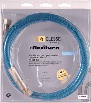 Tuyau flexible inox Flexiturn Res à raccords mécaniques pour gaz de réseaux avec système anti-torsion longueur 1m réf P010730