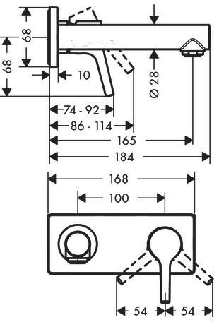 Mitigeur de lavabo encastré mural Talis S bec 165 mm bonde à écoulement libre Réf. 72110000