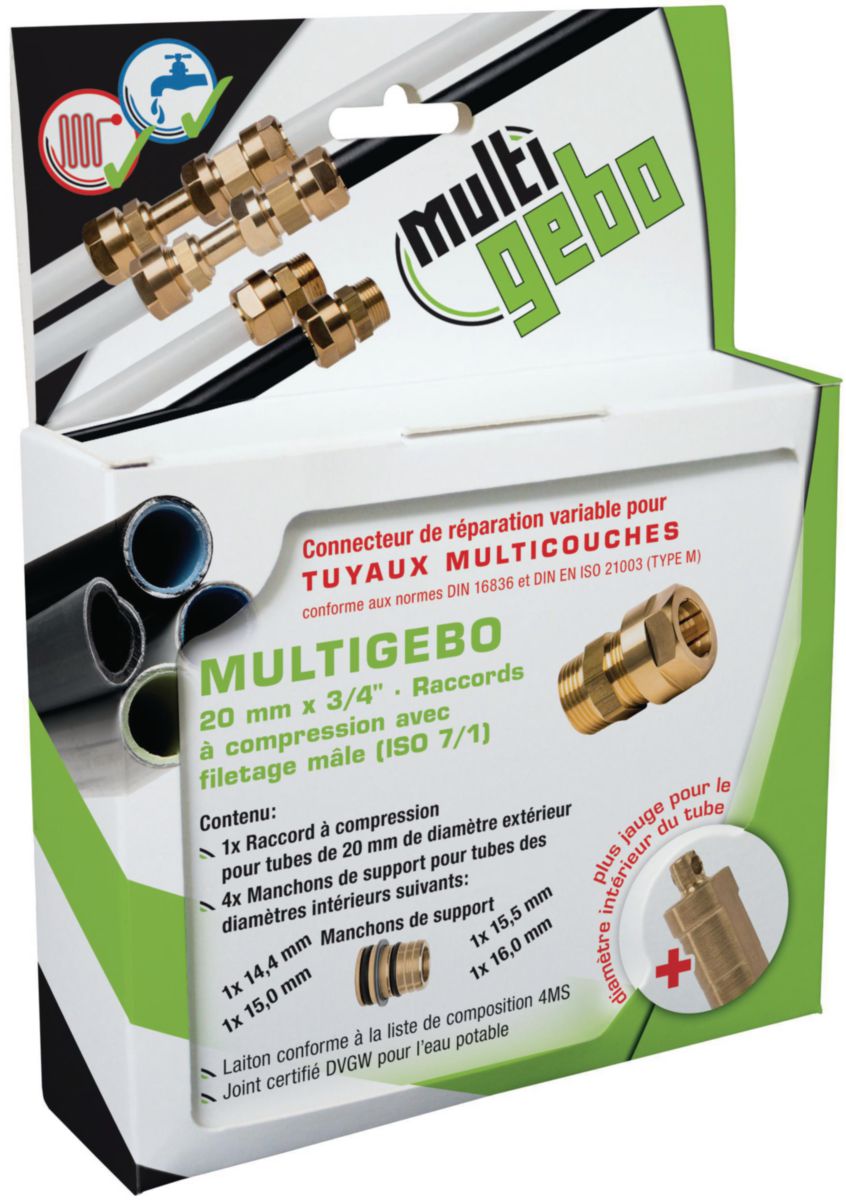 LOT MultiGebo raccord à compression avec filetage mâle 20 MM * 3/4" Réf. 14.320.00.20KIT.FR