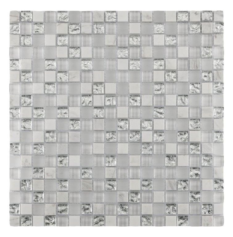 Mosaïque murale intérieur verre Tuscany White mix tesselle 1,5x1,5 cm sur plaque 29,8x29,8 cm GL-16008