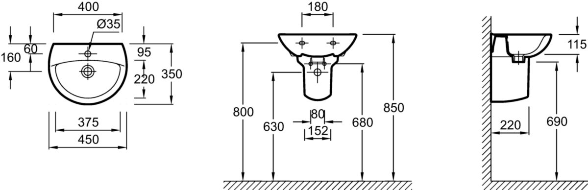 Lave-mains PATIO 45 x 35 blanc Réf. E4152-00