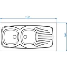 Evier à poser LAVELLI 2 cuves 1200 inox 18/10 PÉTALLE nu, Lisse