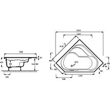 Baignoire d'angle bain-douche 145x145 gauche blanche réf. E6222-00