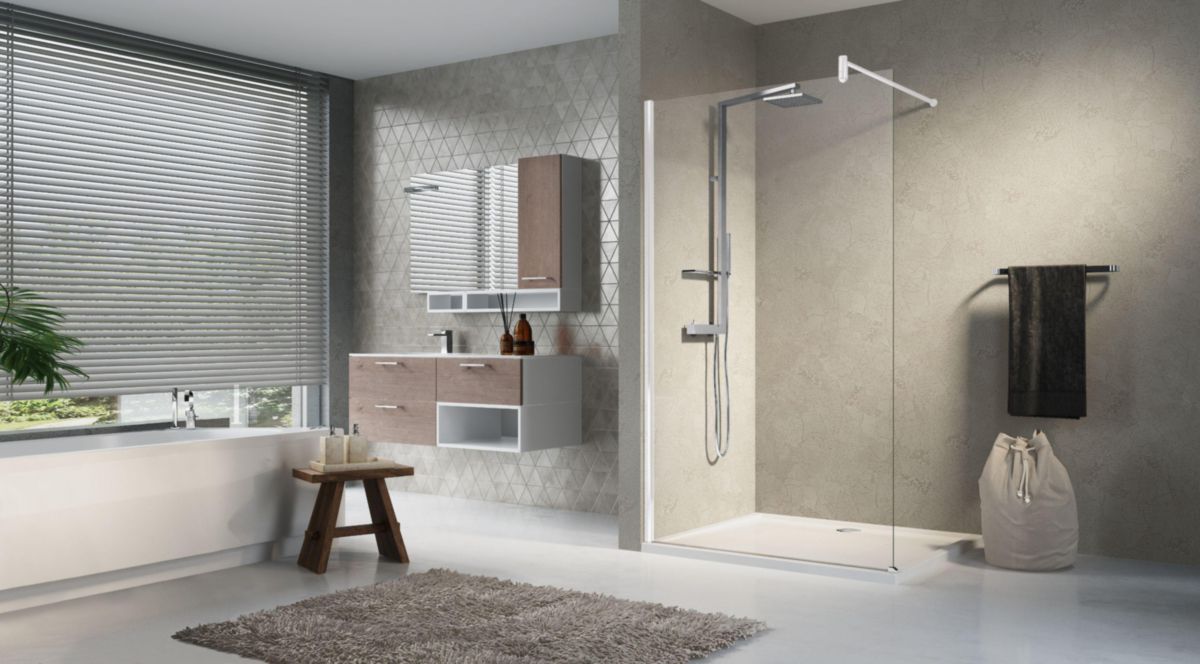 Paroi de douche à l'Italienne Lunes H 60 extensibilité 57-58.5 Cm verre trempé transparent profilés blanc Réf : LUNESH60-1A