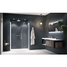 Porte de douche pivotante avec un fixe en alignement Young Gfl 117 extensibilité 117-121Cm verre trempé transparent profilés blanc Mat Réf : Y2GFL117-1U