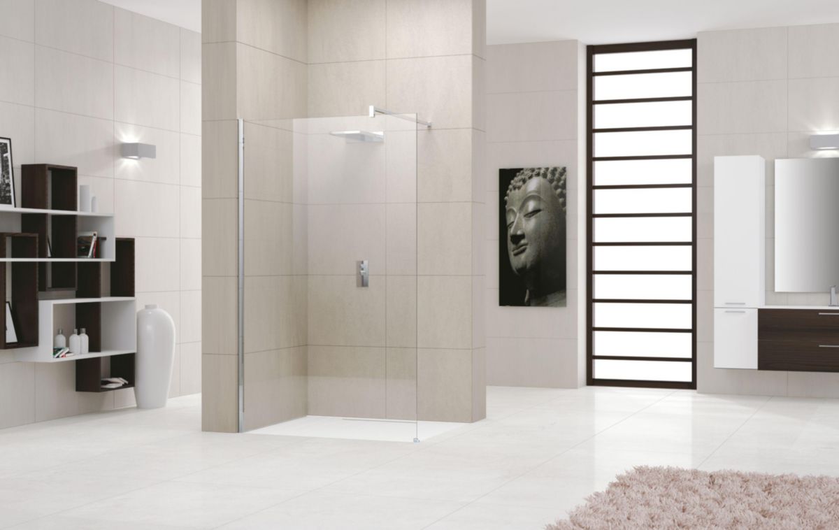 Paroi de douche GIADA H, 98 cm extensible jusqu'à 100 cm, fixe, réversible, en verre transparent et profilé chromé Réf. GIADAH100-1K