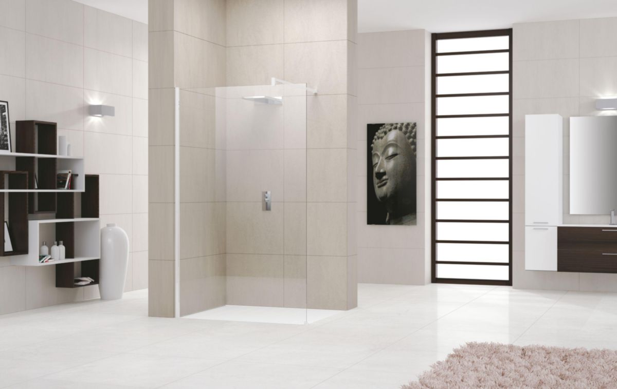 Paroi de douche GIADA H, 98 cm extensible jusqu'à 100 cm, fixe, réversible, en verre transparent et profilé blanc Réf. GIADAH100-1A