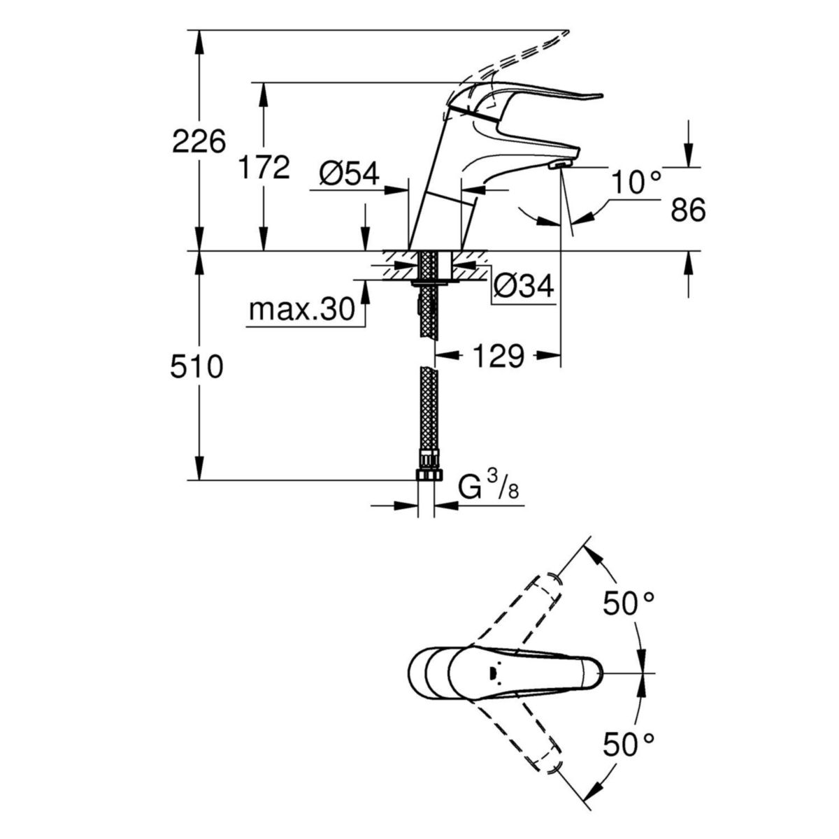 Mitigeur monocommande Lavabo Taille S Euroeco Special Chromé 32765000