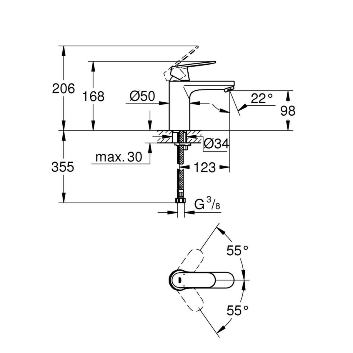 Mitigeur monocommande Lavabo Taille M Eurosmart Cosmopolitan Chromé 23327000