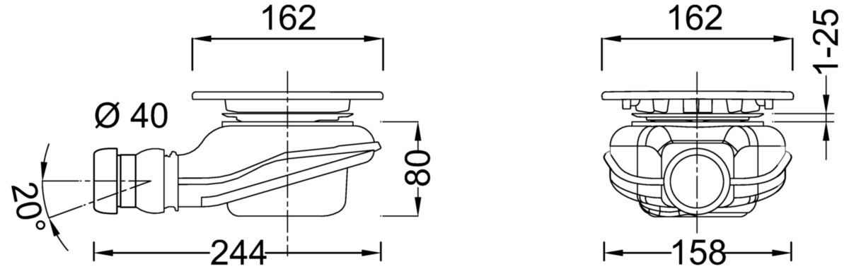 Bonde-siphon sortie horizontale D90mm capot carré chromé réf E78260CP