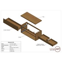 Caisson BELT 2 tiroirs L120xP52xH55 cm + plan en chêne épaisseur 4cm pour 1 ou 2 vasques Réf. 5.10.010