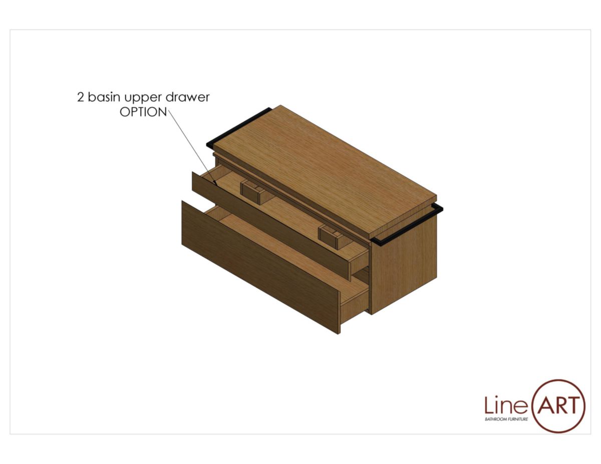 Caisson BELT 2 tiroirs L120xP52xH55 cm + plan en chêne épaisseur 4cm pour 1 ou 2 vasques Réf. 5.10.010