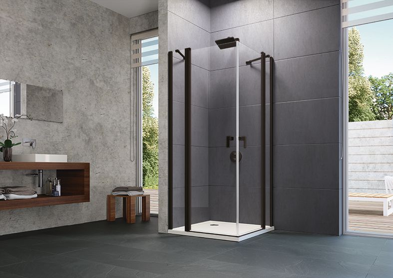 Paroi de douche en verre Design PURE porte battante avec segment fixe noir Réf. 8P0705123322