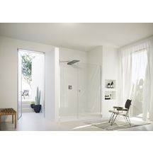 Porte battante avec paroi annexe en niche SolvaPro avec cadre partiel Carré , argent brillant, verre clair 8 mm, L118.5 - 121.5 H200 cm, Fixation à droite réf : 7T3004092322