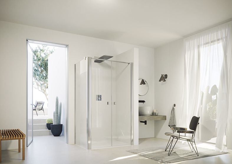 Porte saloon pour paroi latérale SolvaPro avec cadre partiel Carré, argent brillant, verre clair 8 mm, L97.5 - 100.5 H200 cm réf : 7T0903092322