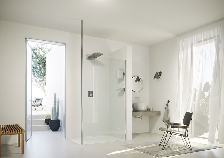 Paroi Walk-In SolvaPro avec cadre partiel Carré, argent brillant, verre clair 8 mm, L98.5 - 100 H200 cm, Fixation à gauche réf : 7T2204092322