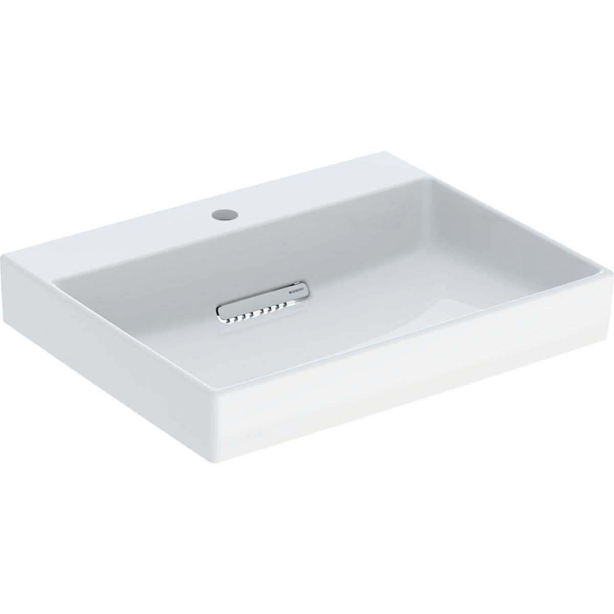 Lavabo Geberit ONE, sortie horizontale, 60x48cm, avec 1 trou de robinetterie, sans trou de trop-plein, blanc / KeraTect