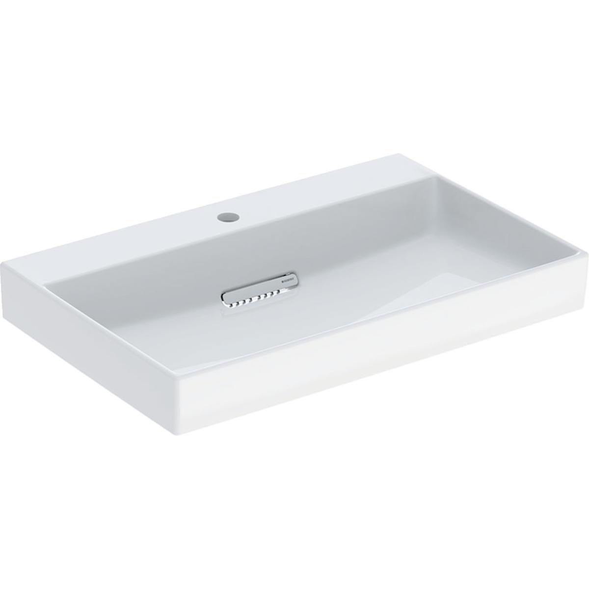 Lavabo Geberit ONE, sortie horizontale, 75x48cm, avec 1 trou de robinetterie, sans trou de trop-plein, blanc / KeraTect