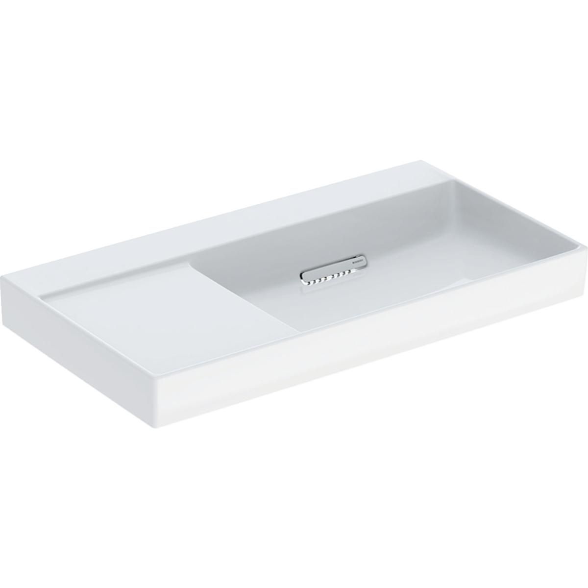 Lavabo Geberit ONE, sortie horizontale, plage de dépose à gauche, 90x48cm, sans trou de robinetterie, sans trou de trop-plein, blanc / KeraTect