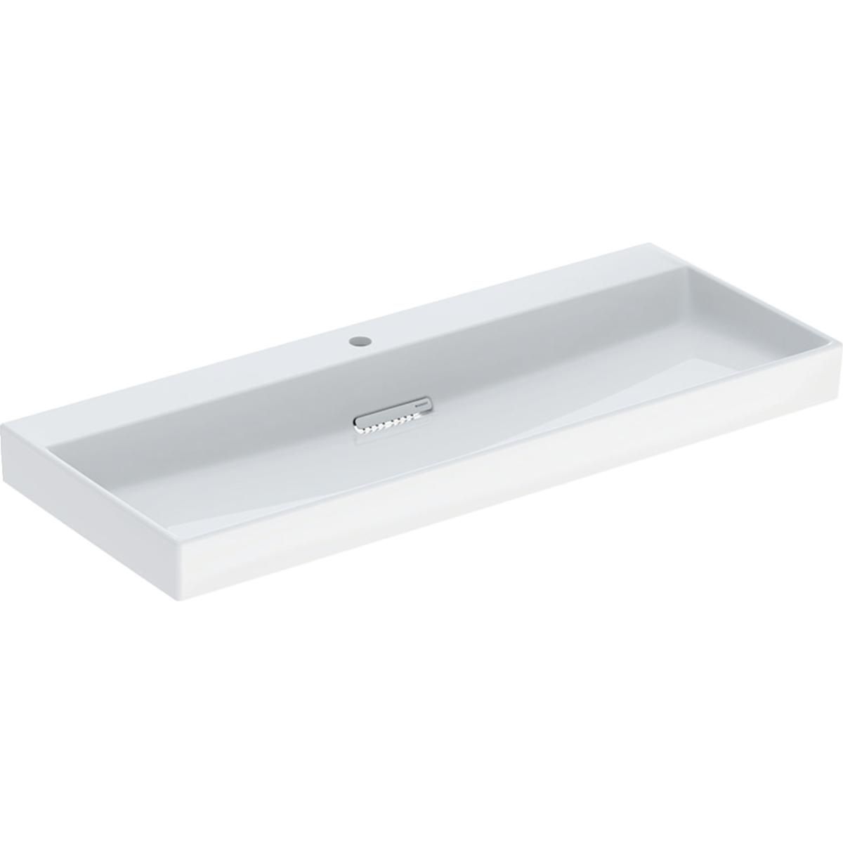 Lavabo Geberit ONE, sortie horizontale, 120x48cm, avec 1 trou de robinetterie, sans trou de trop-plein, blanc / KeraTect