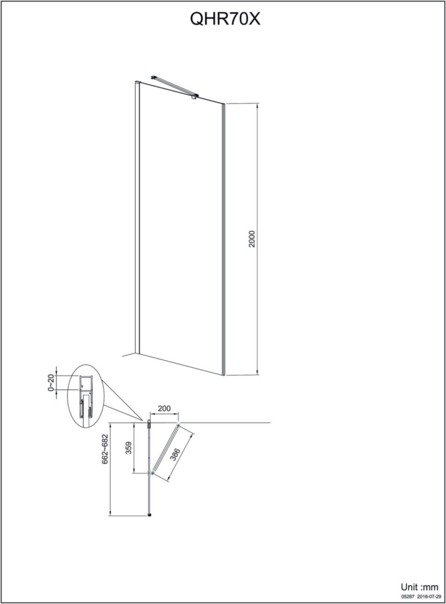 Paroi de douche de retour Alterna Domino 70cm