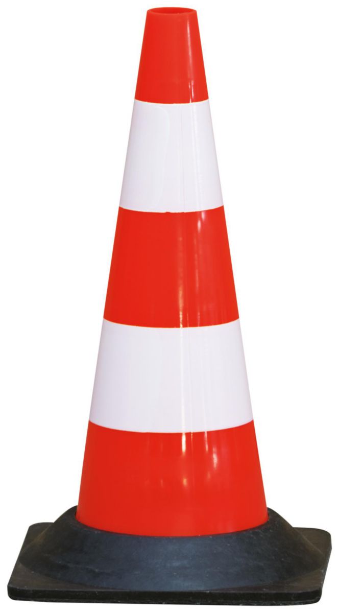 Cone de signalisation pied caoutchouc 2 bandes sérigraphies hauteur 50 cm 1,85 Kg