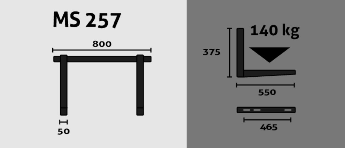 Support mural avec barre et niveau 550 x 375 x 800 mm portée 70 kg/bras réf. MS257