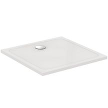 Receveur carré en grès fin 90 x 90 cm Okyris+ blanc extra-plat 4 cm d'épaisseur émaillé 3 faces à encastrer ou à poser ressaut interne de 2 cm maximum bonde non fournie Ø 9 cm Réf P020301