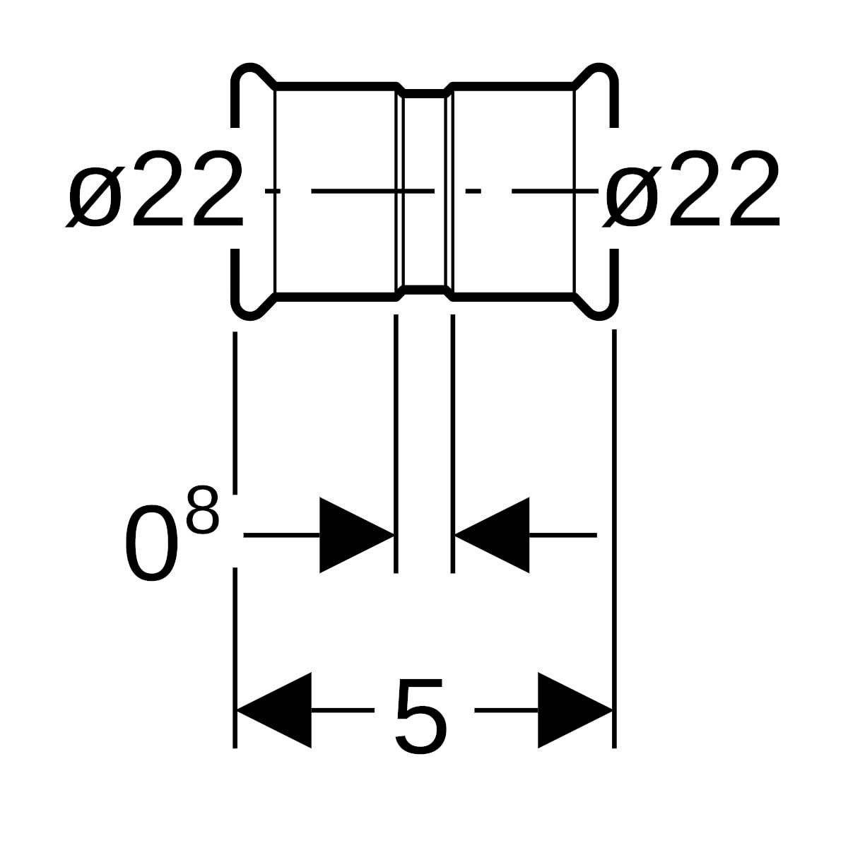 Manchon acier carbone femelle D22mm Réf 22004